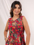 Janasya Women's Pink Pure Cotton Floral Printed Fit & Flare Dress
